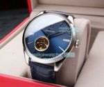 Replica Omega Seamaster Watch Blue Dial Silver Bezel Black Leather Strap 40mm